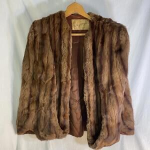 Vintage 50's DeJong's Fur Rich Brown Rust Satin Lined Arm Slit Capelet Stole